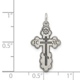 Satin Finish Eastern Orthodox Cross Charm Pendant in Real 925 Sterling Silver