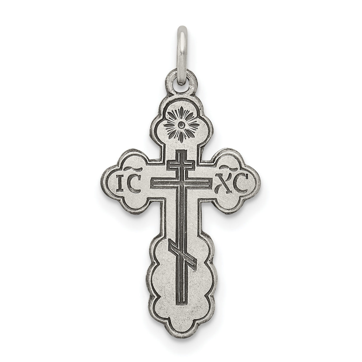 Satin Finish Eastern Orthodox Cross Charm Pendant in Real 925 Sterling Silver