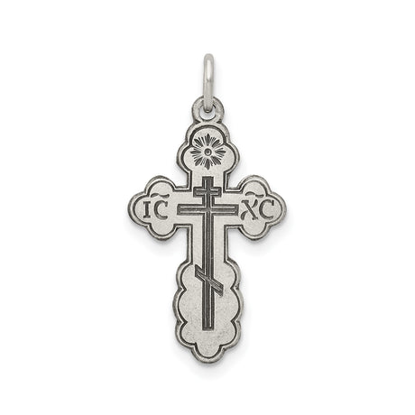 Sterling Silver Orthodox Cross Pendant with Matte Finish and Rosette Design