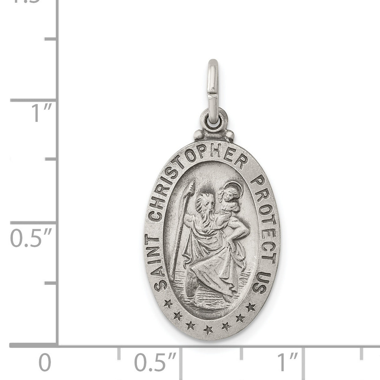 Saint Christopher Protect Us Seven Star Oval Charm Pendant in Real 925 Sterling Silver