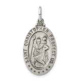 Saint Christopher Protect Us Seven Star Oval Charm Pendant in Real 925 Sterling Silver