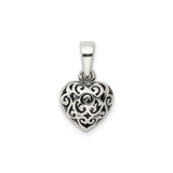 Sterling Silver Heart Pendant with Filigree Scroll Design, Romantic Openwork Charm