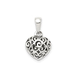 Sterling Silver Heart Pendant with Filigree Scroll Design, Romantic Openwork Charm