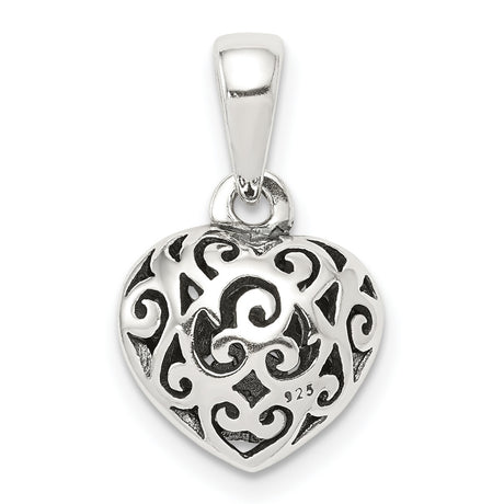 Sterling Silver Heart Pendant with Filigree Scroll Design, Romantic Openwork Charm