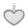 Sterling Silver Heart Pendant with Polished Center and Beaded Border, Romantic Design for Women