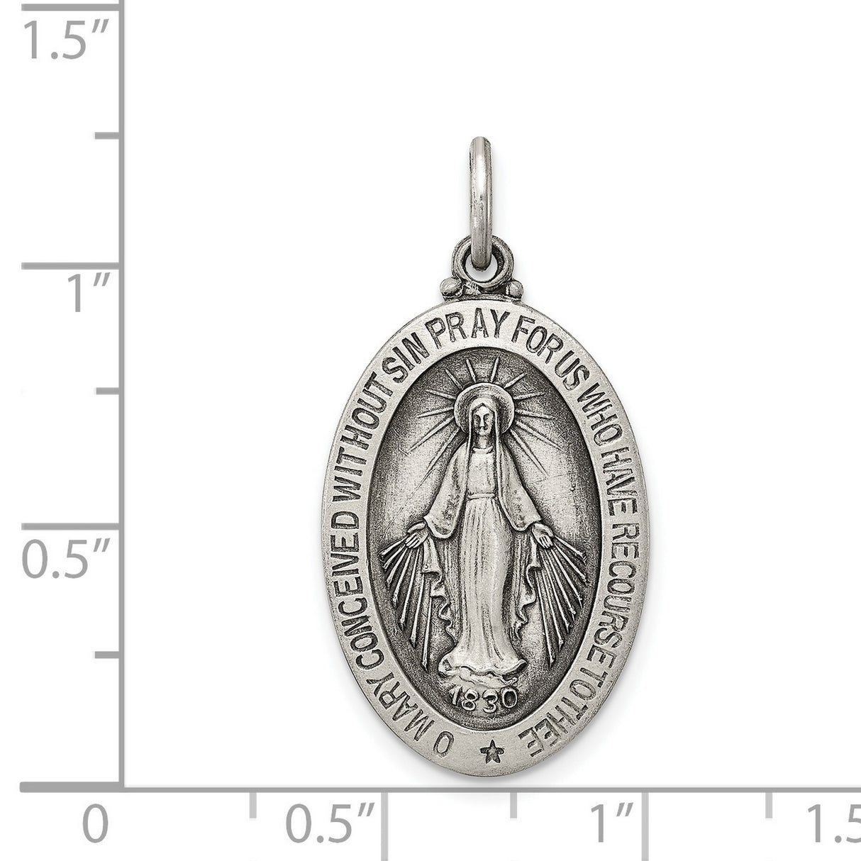 Antiqued Miraculous Medal Charm Pendant in Real 925 Sterling Silver