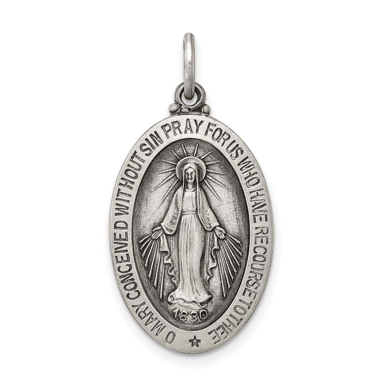 Antiqued Miraculous Medal Charm Pendant in Real 925 Sterling Silver