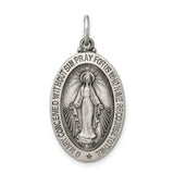 Antiqued Miraculous Medal Charm Pendant in Real 925 Sterling Silver