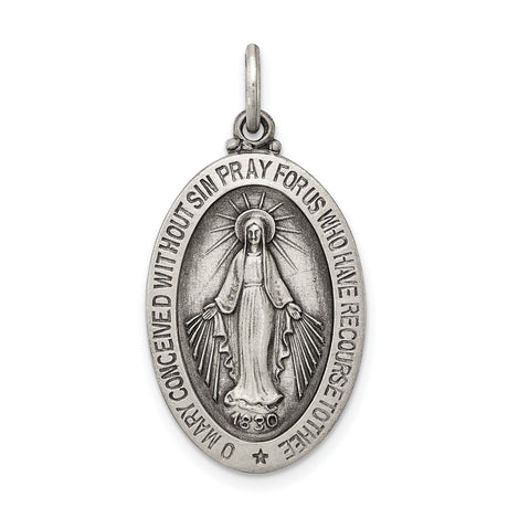 Antiqued Miraculous Medal Charm Pendant in Real 925 Sterling Silver