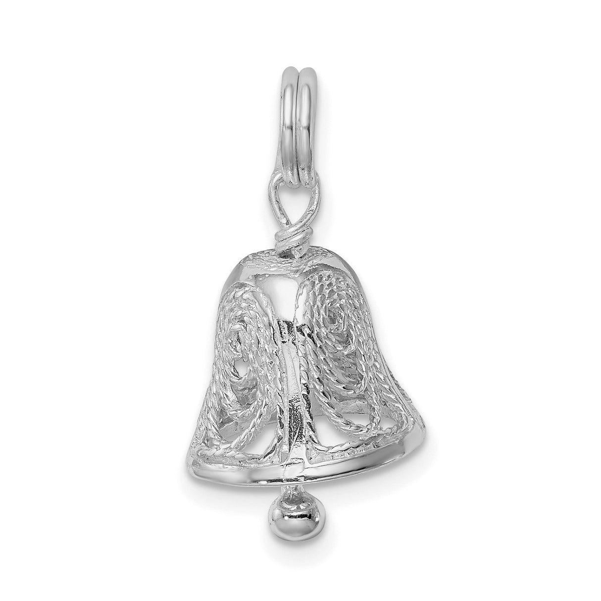 Sterling Silver Bell Pendant with Filigree Design, Christian Faith Charm for Women or Unisex Wear