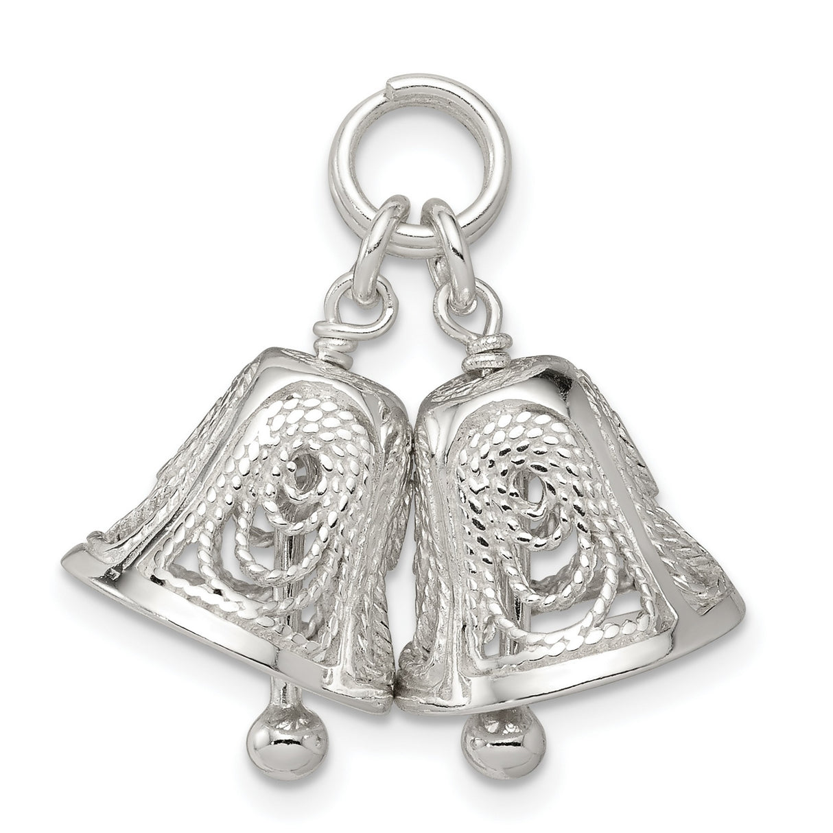 Sterling Silver Double Bell Pendant with Filigree Detailing, Christian Unity Symbol
