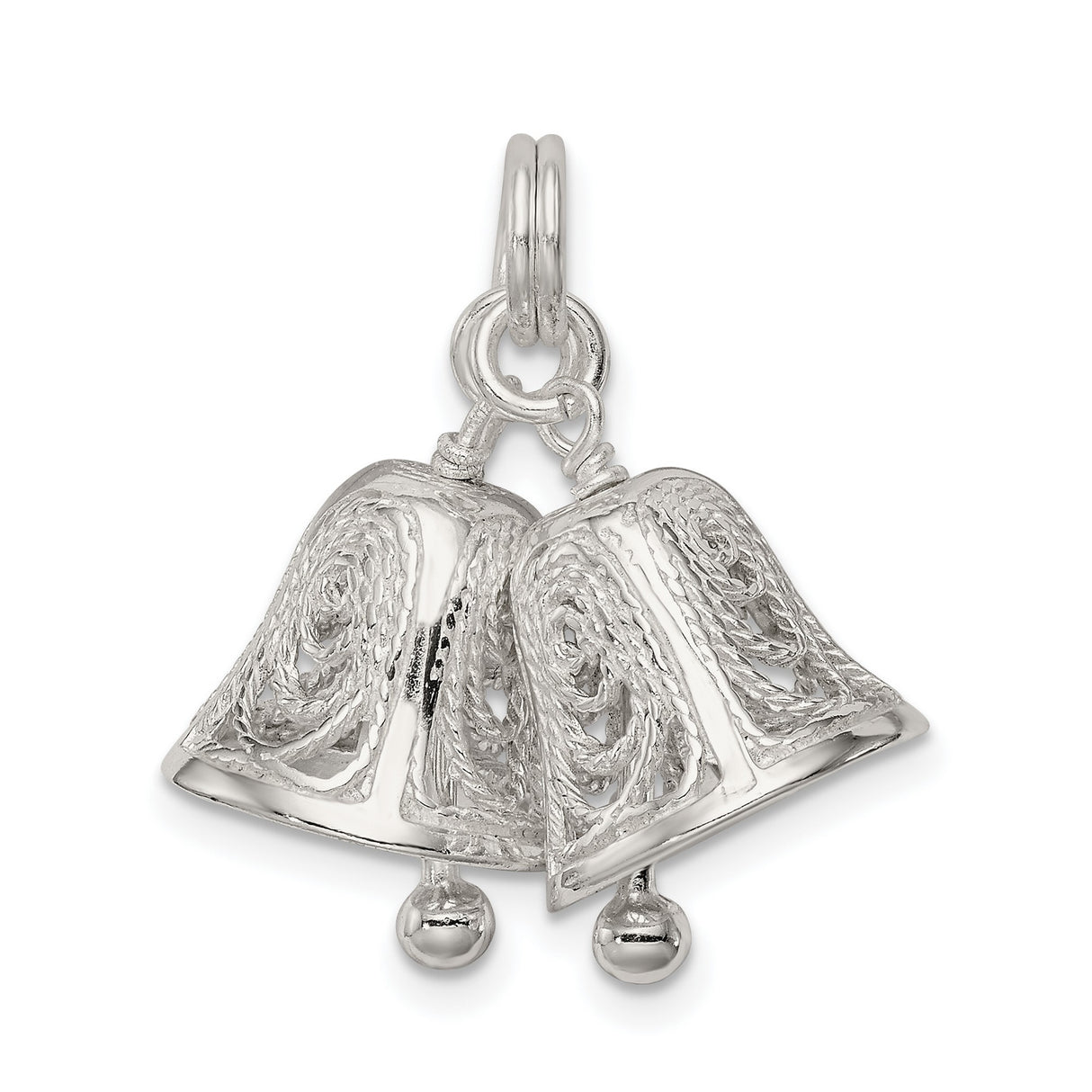Sterling Silver Double Bell Pendant with Filigree Detailing, Christian Unity Symbol