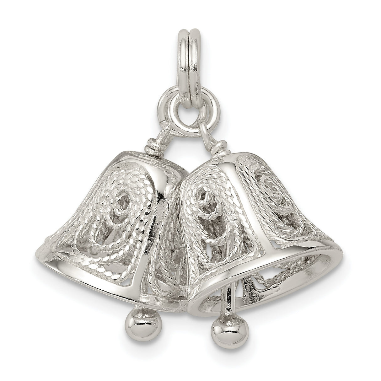 Sterling Silver Double Bell Pendant with Filigree Detailing, Christian Unity Symbol