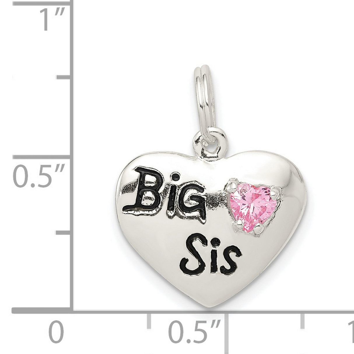 Big Sis CZ Heart Charm Pendant in Real 925 Sterling Silver