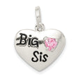 Big Sis CZ Heart Charm Pendant in Real 925 Sterling Silver