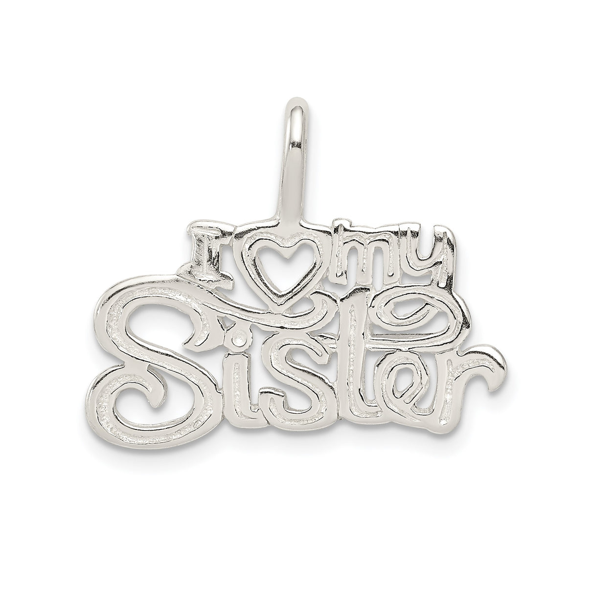 Sterling Silver Pendant with I Love My Sister Phrase and Heart Charm
