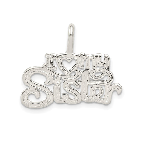 Sterling Silver Pendant with I Love My Sister Phrase and Heart Charm