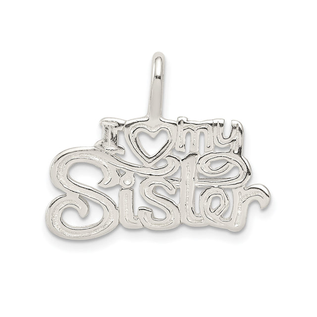 Sterling Silver Pendant with I Love My Sister Phrase and Heart Charm
