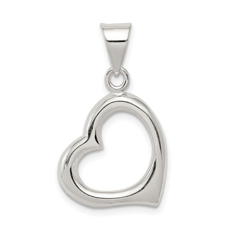 Sterling Silver Open Heart Pendant, Polished Finish, Minimalist Romantic Design for Women