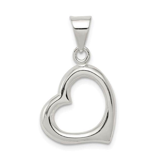Sterling Silver Open Heart Pendant, Polished Finish, Minimalist Romantic Design for Women