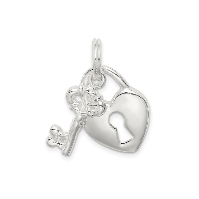 Sterling Silver Heart Lock and Key Pendant, Vintage Style Romantic Charm for Women