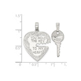 Sterling Silver Heart and Key Pendant Set, Romantic Cutout Design for Women