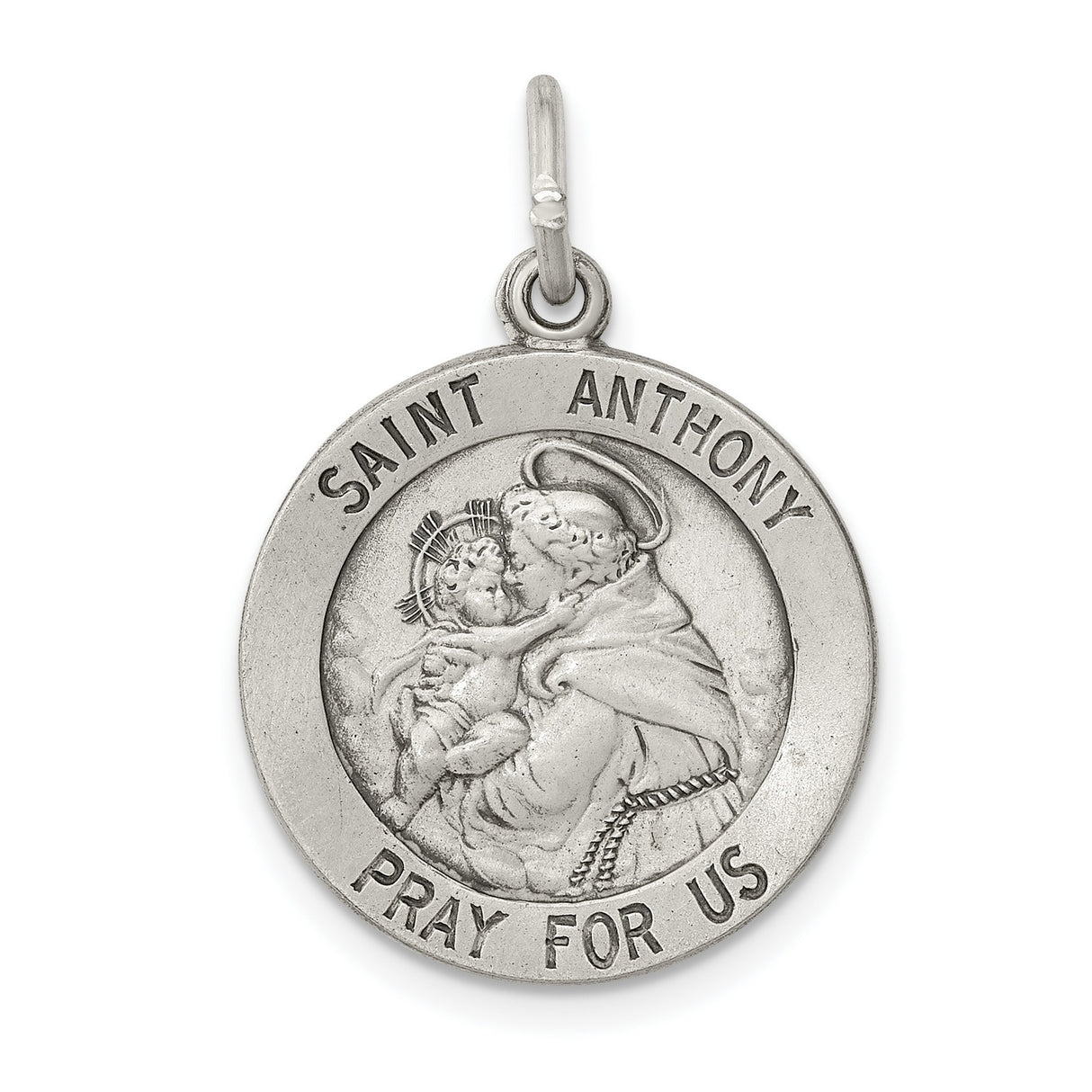 Saint Anthony Pray For Us Words Charm Pendant in Real 925 Sterling Silver