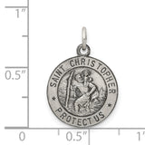 Round Saint Christopher Protect Us Words Two Star Charm Pendant in Real 925 Sterling Silver