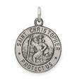 Round Saint Christopher Protect Us Words Two Star Charm Pendant in Real 925 Sterling Silver