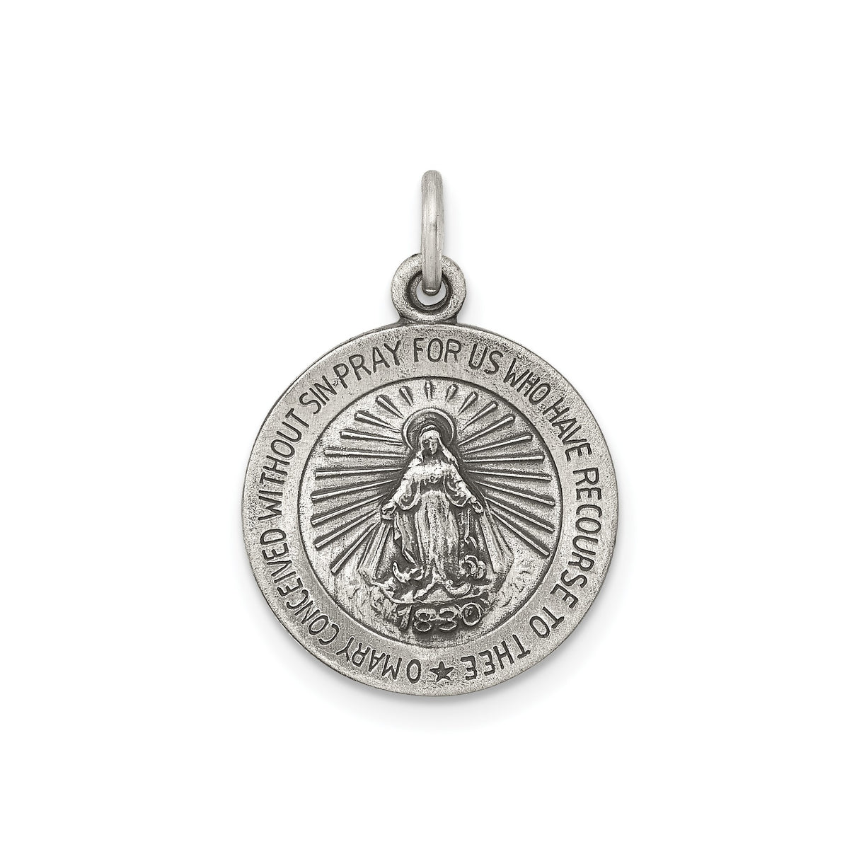 Sterling Silver Miraculous Medal Pendant Featuring Virgin Mary with 1830 Inscription