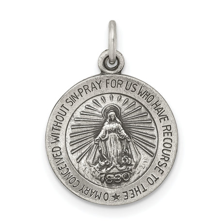 Sterling Silver Miraculous Medal Pendant Featuring Virgin Mary with 1830 Inscription