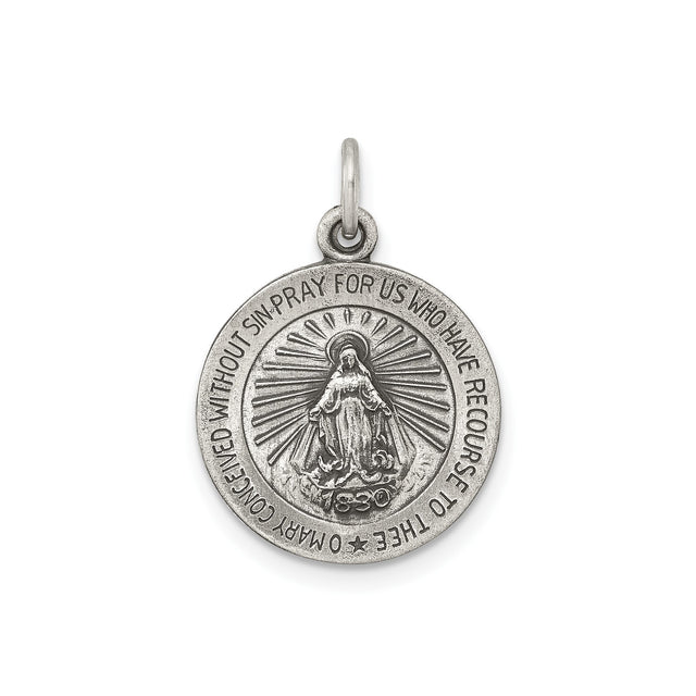 Sterling Silver Miraculous Medal Pendant Featuring Virgin Mary with 1830 Inscription