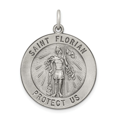 Sterling Silver Saint Florian Medal Pendant with Protect Us Inscription