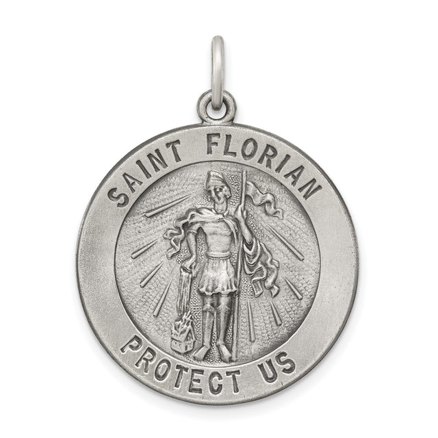 Sterling Silver Saint Florian Medal Pendant with Protect Us Inscription