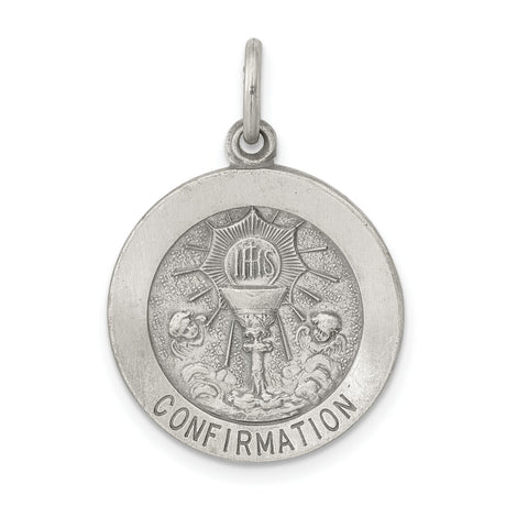 Sterling Silver Confirmation Pendant with IHS Christogram and Cherub Accents