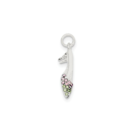 Sterling Silver High Heel Shoe Charm Pendant with Cubic Zirconia Accents, Whimsical Fashion Jewelry