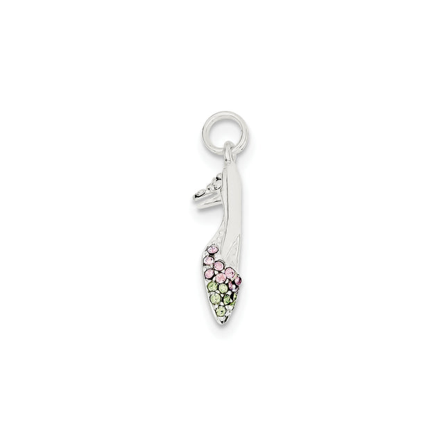 Sterling Silver High Heel Shoe Charm Pendant with Cubic Zirconia Accents, Whimsical Fashion Jewelry
