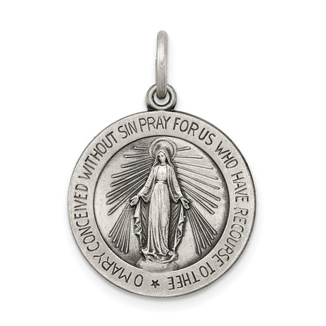 Sterling Silver Miraculous Medal Pendant with Virgin Mary and Religious Inscription for Women