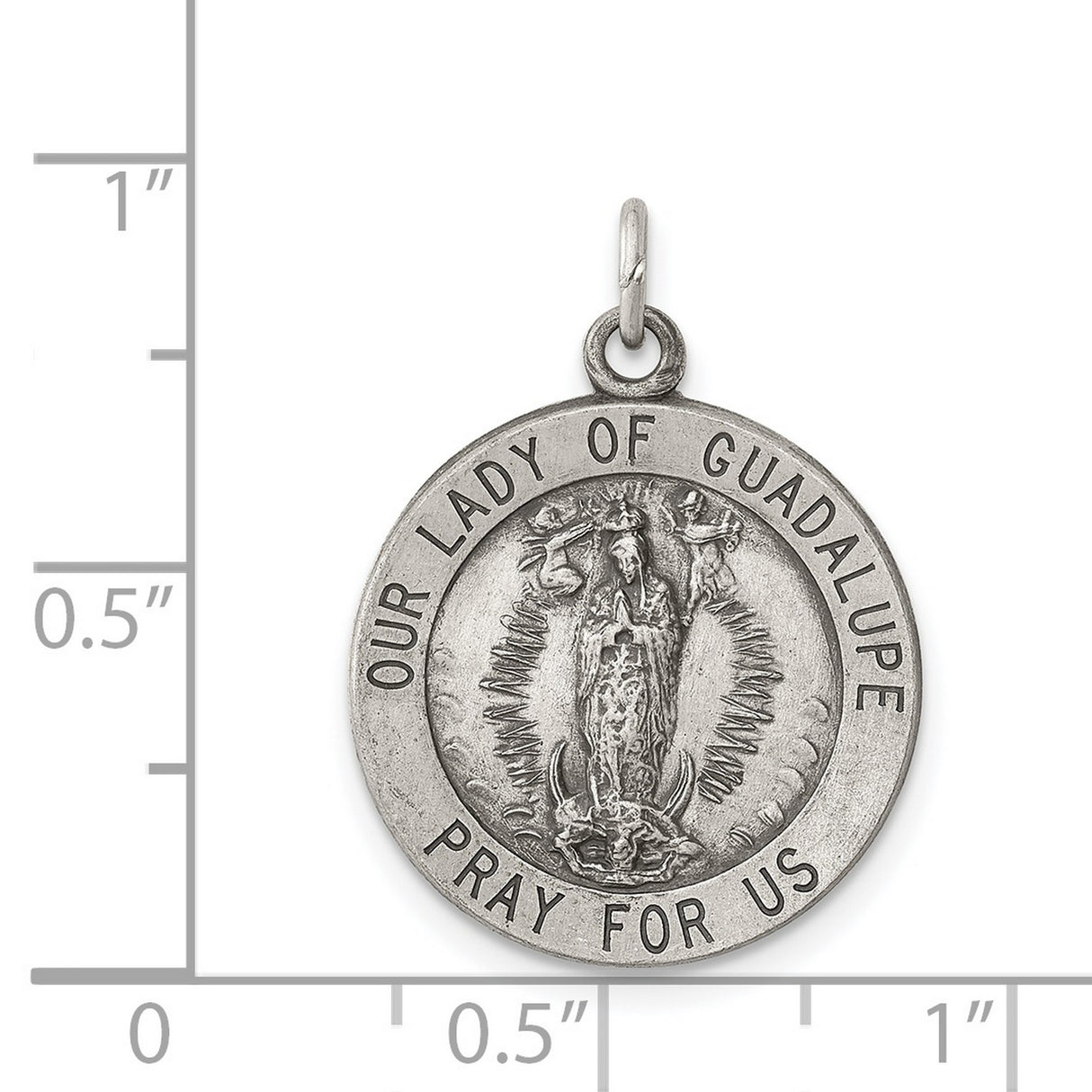 Sterling Silver Our Lady of Guadalupe Pendant, Virgin Mary Medal with Pray for Us Text