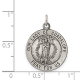 Sterling Silver Our Lady of Guadalupe Pendant, Virgin Mary Medal with Pray for Us Text