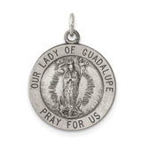 Sterling Silver Our Lady of Guadalupe Pendant, Virgin Mary Medal with Pray for Us Text