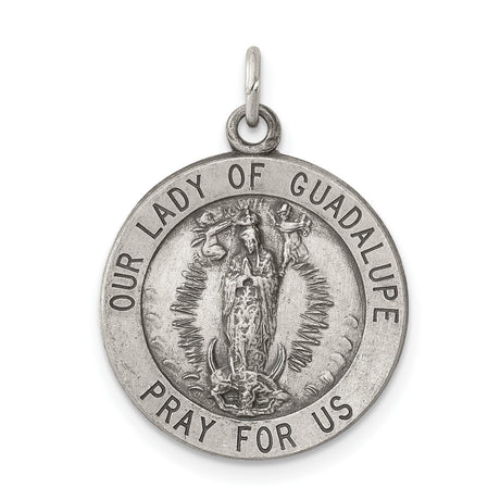 Sterling Silver Our Lady of Guadalupe Pendant, Virgin Mary Medal with Pray for Us Text