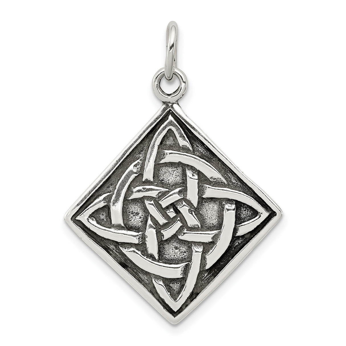 Celtic Trinity Knot Symbol on Square Charm Pendant in Real 925 Sterling Silver