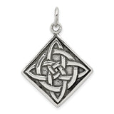 Celtic Trinity Knot Symbol on Square Charm Pendant in Real 925 Sterling Silver