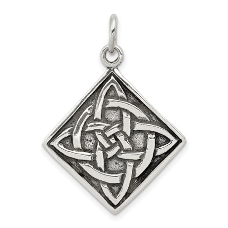 Celtic Trinity Knot Symbol on Square Charm Pendant in Real 925 Sterling Silver