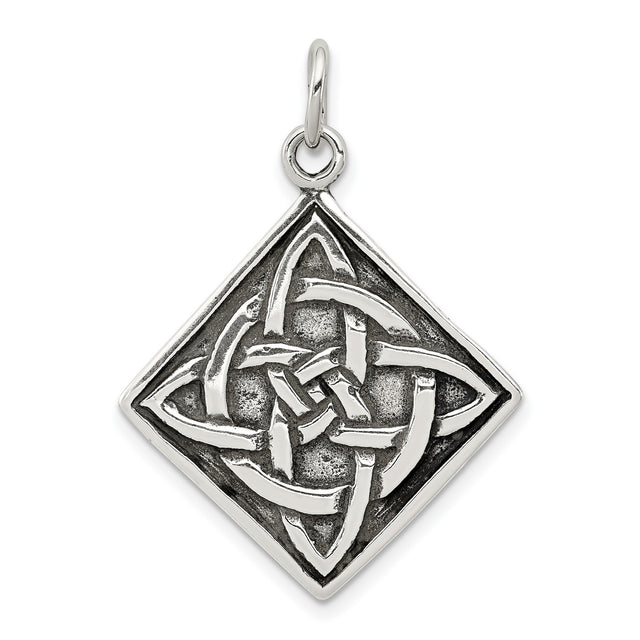 Celtic Trinity Knot Symbol on Square Charm Pendant in Real 925 Sterling Silver