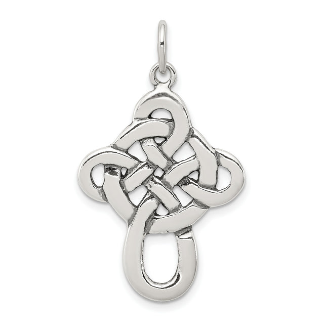 Knotted Solid Celtic Cross Charm Pendant in Real 925 Sterling Silver