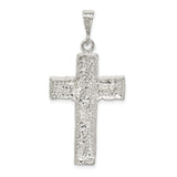 Sterling Silver Cross Pendant with Hammered Texture and Polished Nugget Design for Men and Women