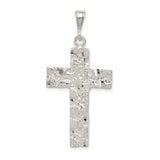 Sterling Silver Cross Pendant with Hammered Texture and Polished Nugget Design for Men and Women