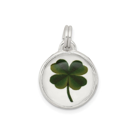 Sterling Silver Four-Leaf Clover Pendant with Real Preserved Clover, Irish Lucky Charm